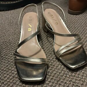 Metallic Block Heel Sandals